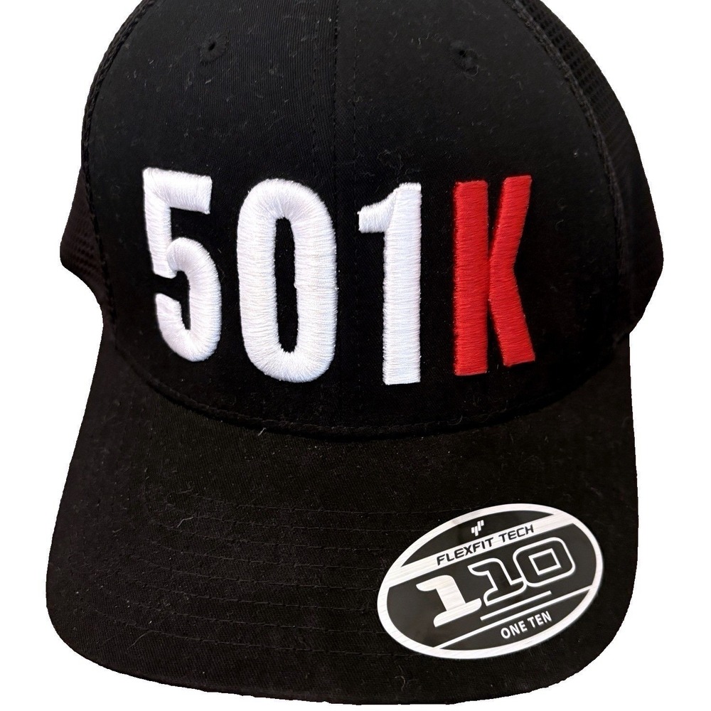 NWT‎ Flexfit 110 Trucker Hat Cap Mens Black Embroidered 501K Mesh Back Snapback
